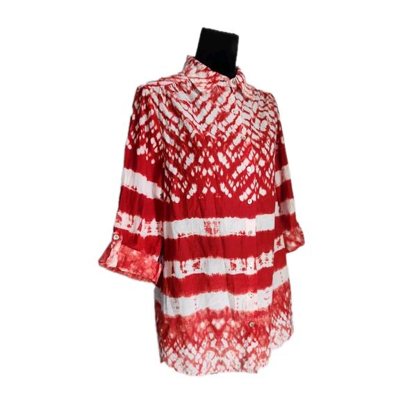 Beaches & boho Cotton Tie Dye Button Front High Low Beach Cover Up Blouse Size L - Picture 3 of 7